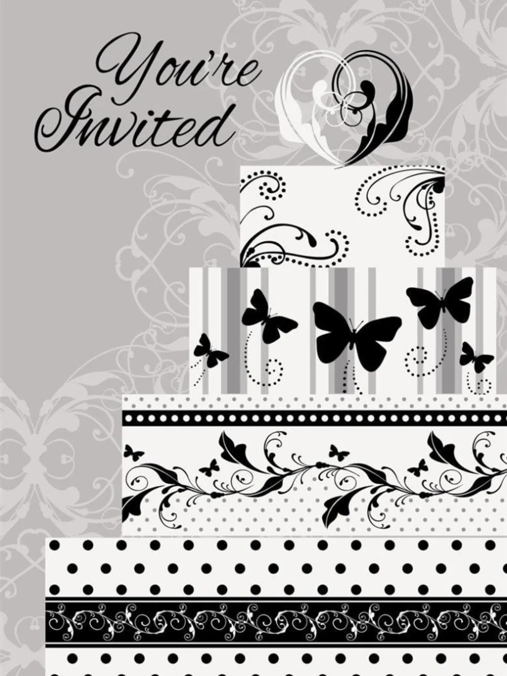 Victorian Wedding Invitations, Elegant Gray Party Invites & White Envelopes 8 ct